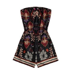 NWT SweatyRocks Off Shoulder Floral Romper Boho Strapless Playsuit Medium